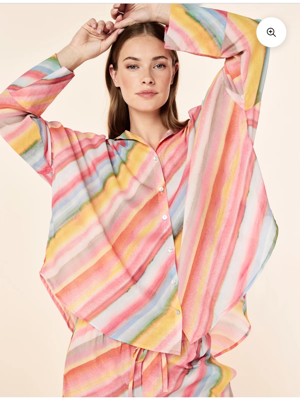 Papinelle Relaxed Stripe Print Pink Multicolor Pajama Set Organic Cotton